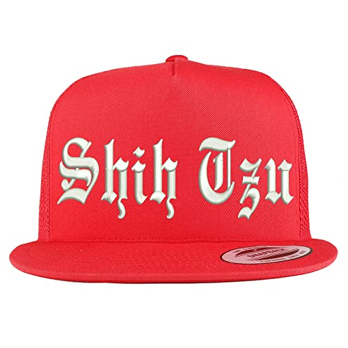 Trendy Apparel Shop Old English Shih Tzu 5 Panel Flatbill Trucker Cap