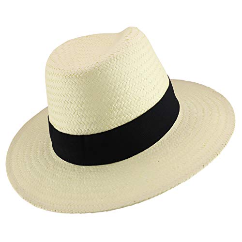 Trendy Apparel Shop Men's Toyo Braid Wide Band Large Brim Fedora Hat