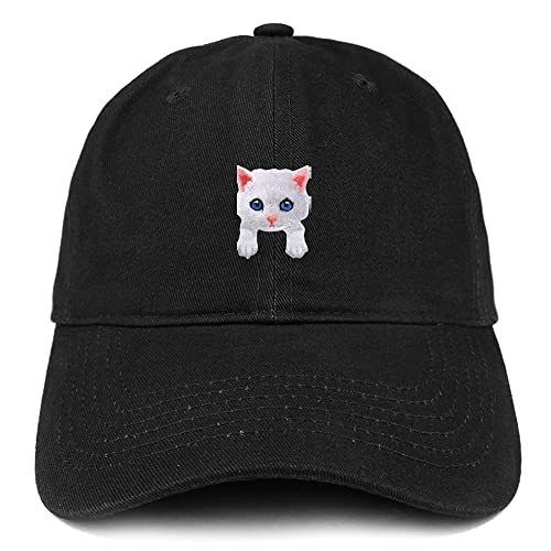 Trendy Apparel Shop White Persian Cat Kitten Patch Low Profile Soft Cotton Baseball Cap