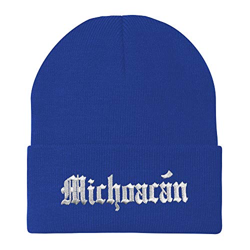 Trendy Apparel Shop Old English Michoacan White Embroidered Acrylic Knit Beanie Cap