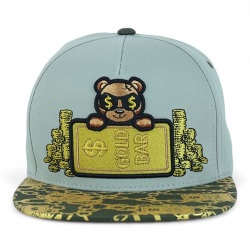 Trendy Apaprel Shop 5 Panel Bear Money Design Embroidered Flatbill Snapback Cap