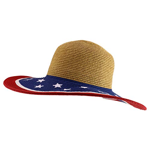 Trendy Apparel Shop Women's American Flag Designed Paper Braid Sun Hat - Natural