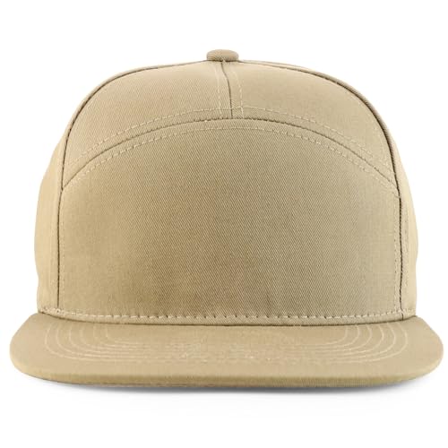 Trendy Apparel Shop 7 Panel Cotton Structured Flat Bill Camper Style Snapback Cap