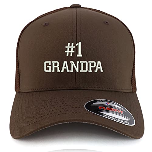 Trendy Apparel Shop Oversized XXL Number 1 Grandpa Embroiderd Structured Fitted Trucker Mesh Cap