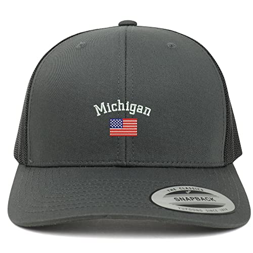 Trendy Apparel Shop Michigan USA Flag 6 Panel Trucker Mesh Cap