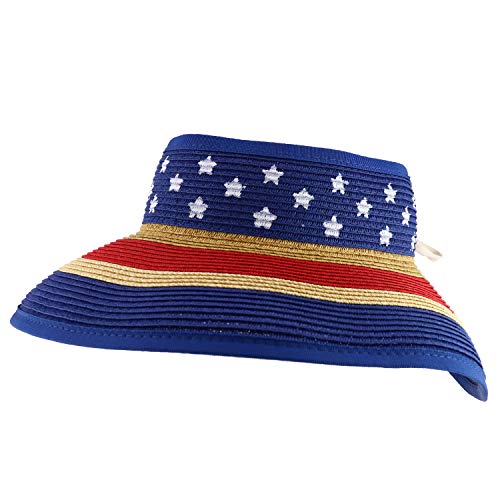 Trendy Apparel Shop UPF 50+ Women's American Flag Paper Braid Wrap Rolled Visor