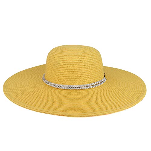 Trendy Apparel Shop Anchor Decorated Band Paper Braid Wide Brim Sun Hat