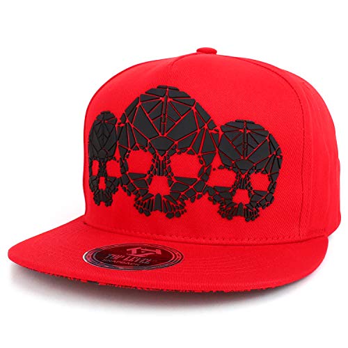 Trendy Apparel Shop Rubber Three Skulls 5 Panel Flatbill Snapback Cap
