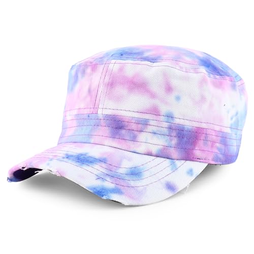 Trendy Apparel Shop Plain 100% Cotton Tie Dyed Patterned Flat Top Army Baseball Cap