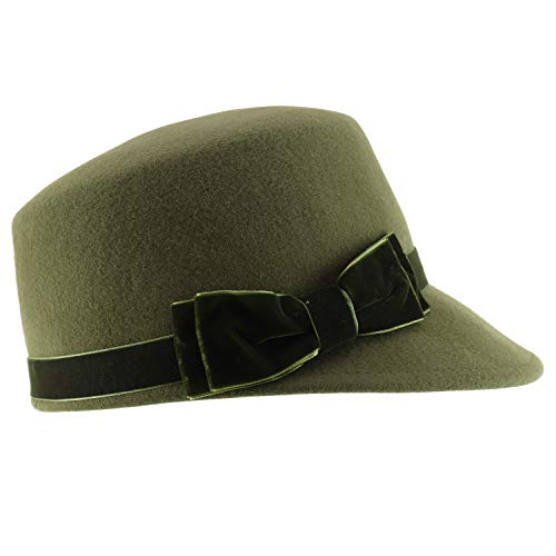Trendy Apparel Shop Women's Wool Felt Cadet Hat with Velvet Trim Ribbon