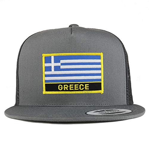 Trendy Apparel Shop Flexfit XXL Greece Flag 5 Panel Flatbill Trucker Mesh Snapback Cap