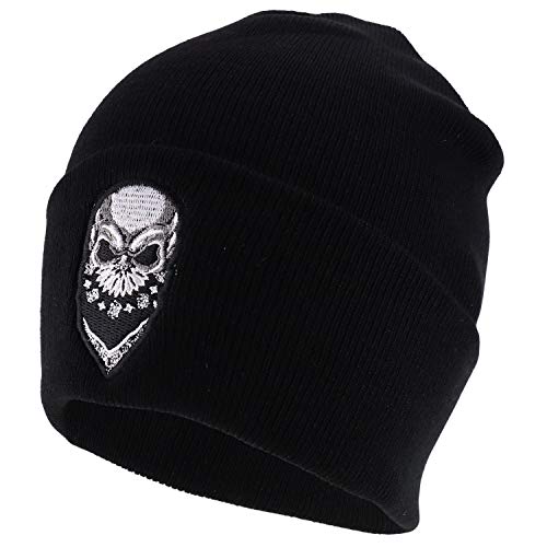 Trendy Apparel Shop Paisley Bandana Skull Embroidered Winter Cuff Folded Beanie