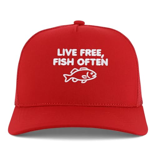 Trendy Apparel Shop Live Free, Fish Often Embroidered 5 Panel Snapback Trucker Cap