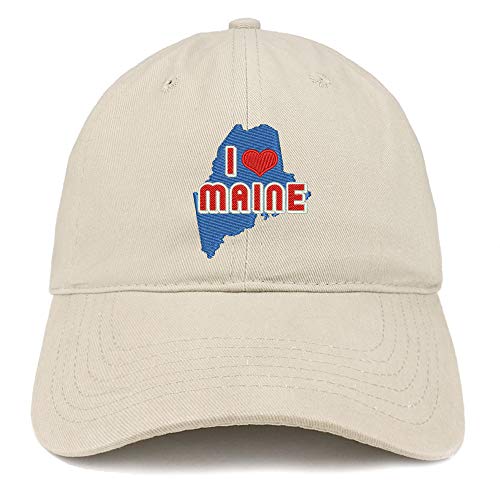 Trendy Apparel Shop I Love Maine Map Embroidered Soft Crown 100% Brushed Cotton Cap