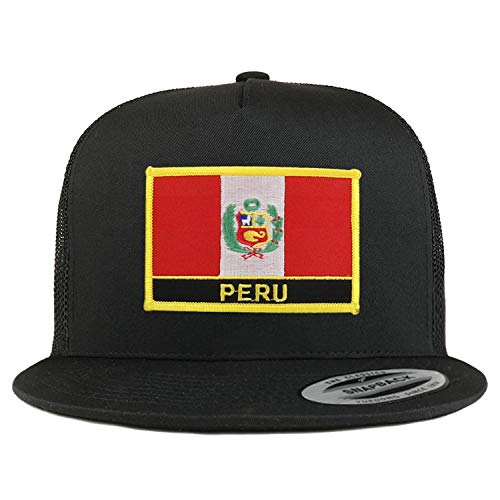 Trendy Apparel Shop Flexfit XXL Peru Flag 5 Panel Flatbill Trucker Mesh Snapback Cap