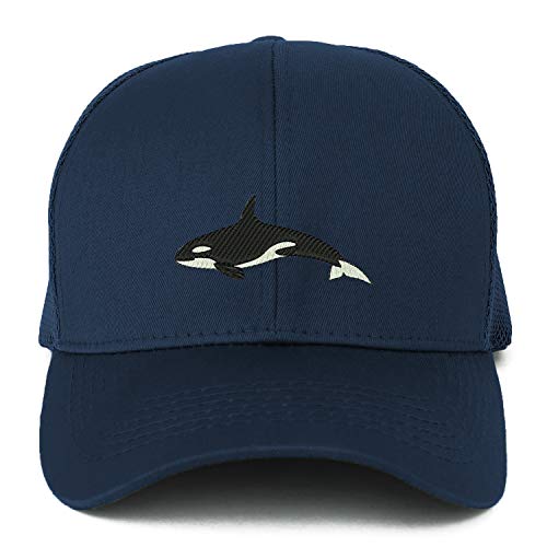 Trendy Apparel Shop XXL Orca Killer Whale Embroidered Structured Trucker Mesh Cap