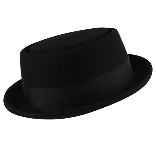 Trendy Apparel Shop Made in USA Wool Stingy Brim Pork Pie Hat with Feather