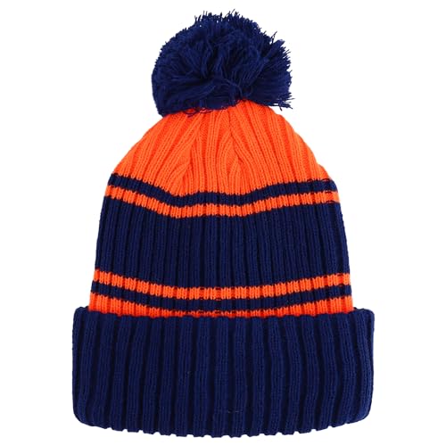 Trendy Apparel Shop Stripe Pattern Ribbed Knit Cuff Long Beanie with Pom Pom