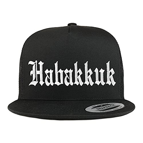 Trendy Apparel Shop Habakkuk Old English 5 Panel Flatbill Trucker Cap