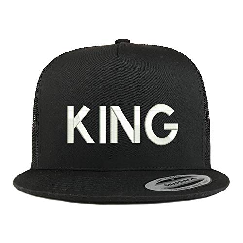 Trendy Apparel Shop Flexfit XXL King Embroidered 5 Panel Flatbill Trucker Mesh Cap