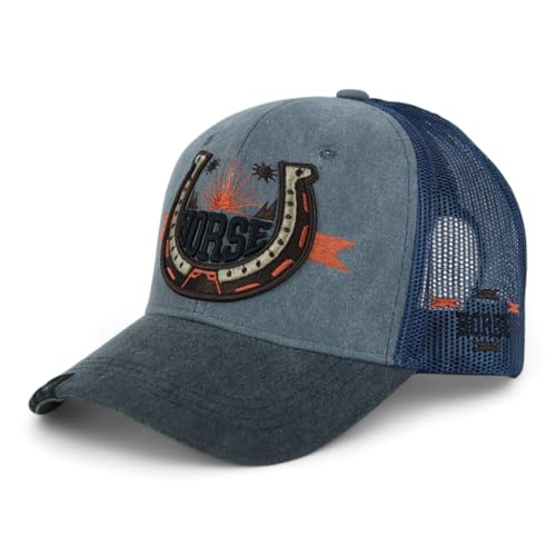 Trendy Apparel Shop Horseshoe Embroidered Mesh Back Washed Cotton Baseball Cap