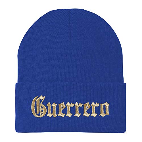 Trendy Apparel Shop Old English Guerrero Gold Embroidered Acrylic Knit Beanie Cap