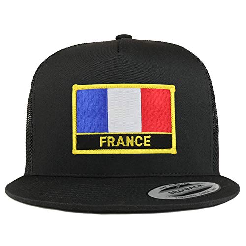 Trendy Apparel Shop Flexfit XXL France Flag 5 Panel Flatbill Trucker Mesh Snapback Cap