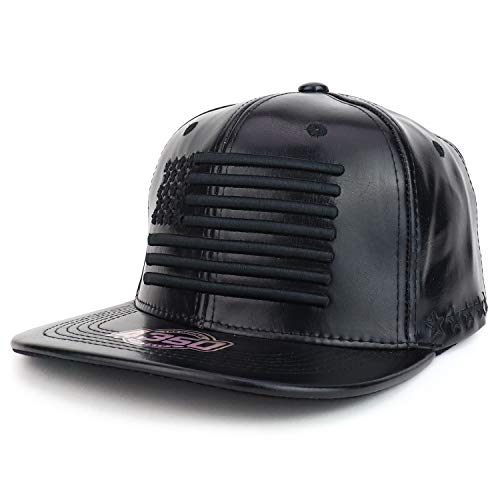 Trendy Apparel Shop USA Flag Stars Stripes Embroidered PU Leather Snapback Cap