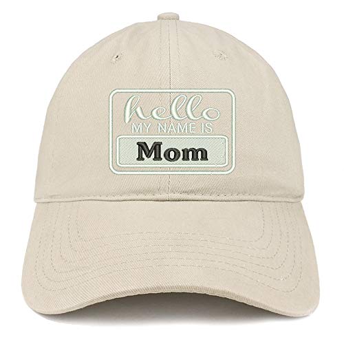 Trendy Apparel Shop Hello My Name is Mom Soft Crown 100% Brushed Cotton Cap