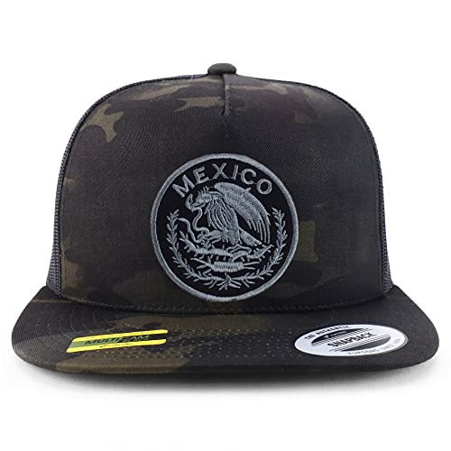Trendy Apparel Shop Circular Mexico Patch 5 Panel Flatbill Trucker Cap