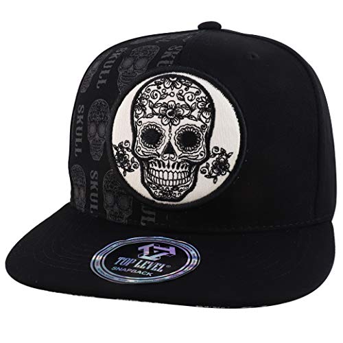 Trendy Apparel Shop Circular Skull Patch Embroidered Flatbill Snapback Baseball Cap