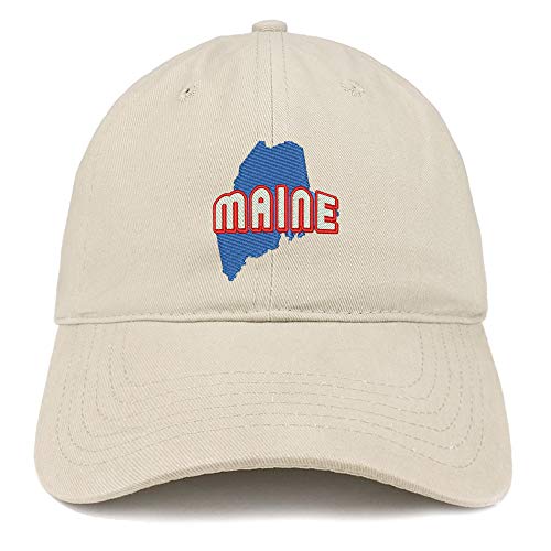 Trendy Apparel Shop Maine Map Embroidered Soft Crown 100% Brushed Cotton Cap