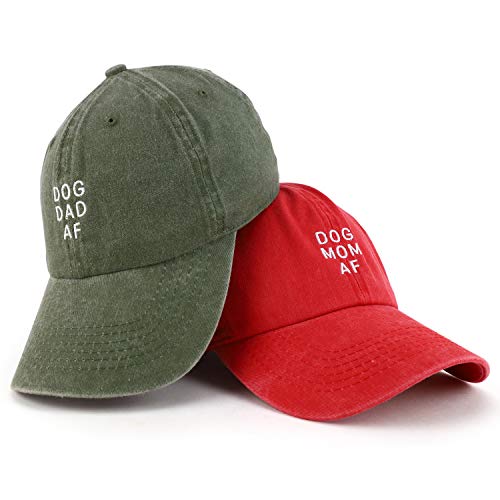 Trendy Apparel Shop Dog Mom and Dad AF Pigment Dyed Couple 2 Pc Cap Set