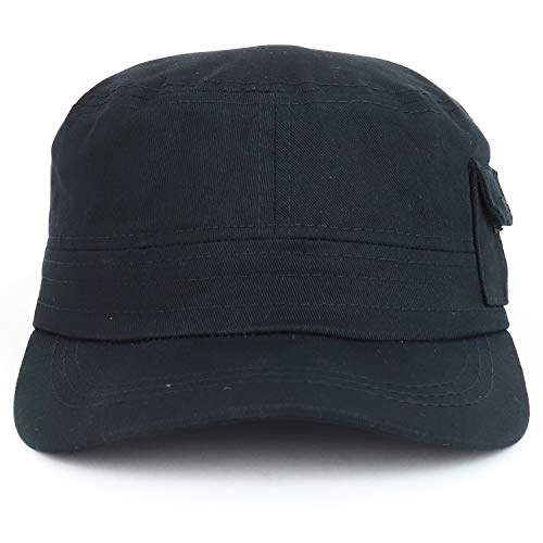 Trendy Apparel Shop Plain Castro Flat Top Style Army Cap with Pocket