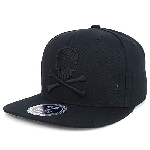 Trendy Apparel Shop Skull Crossbones Embroidered Cotton Snapback Cap