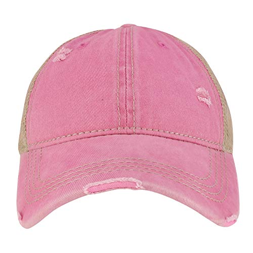 Trendy Apparel Shop Frayed Vintage Unstructured Trucker Mesh Ponytail Cap