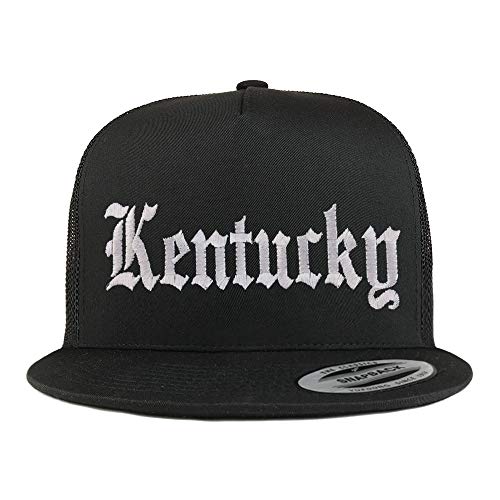 Trendy Apparel Shop Kenturky State Old English 5 Panel Flatbill Trucker Mesh Cap