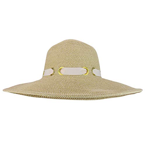 Trendy Apparel Shop UPF 50+ Paper Braid Flat Brim Ribbon Gromet Tie Sun Hat