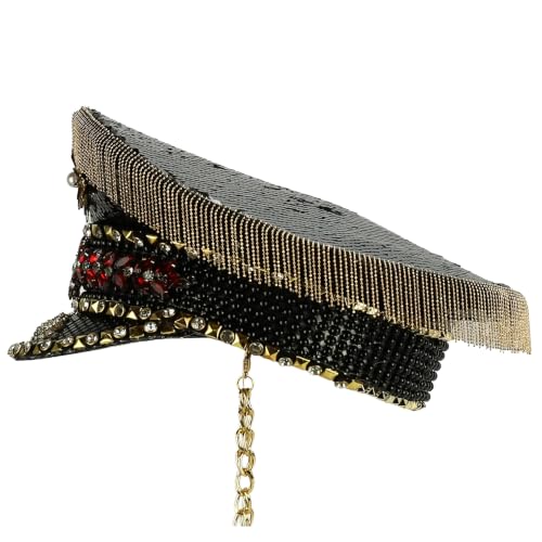Trendy Apparel Shop Festival Party Sparkly Sequin Rhinestone Captain Hat