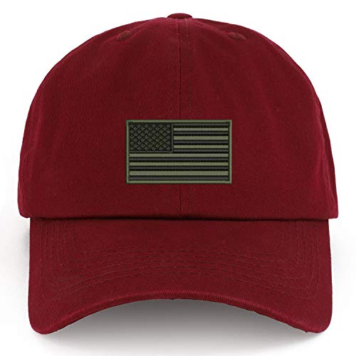 Trendy Apparel Shop XXL USA Olive Flag Embroidered Unstructured Cotton Cap
