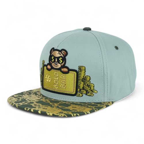 Trendy Apaprel Shop 5 Panel Bear Money Design Embroidered Flatbill Snapback Cap