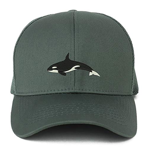Trendy Apparel Shop XXL Orca Killer Whale Embroidered Structured Trucker Mesh Cap