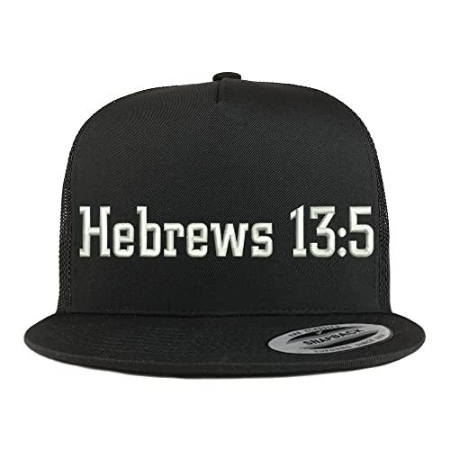 Trendy Apparel Shop Hebrews 13:5 5 Panel Flatbill Trucker Cap