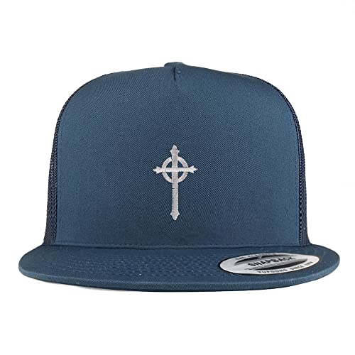 Trendy Apparel Shop Presbyterian Cross Embroidered 5 Panel Flatbill Trucker Cap