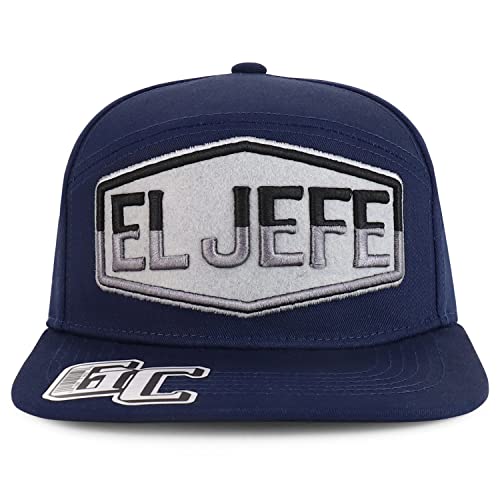 Trendy Apparel Shop El Jefe Embroidered 100% Cotton Flatbill Snapback Cap