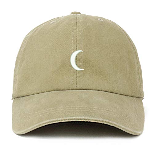 Trendy Apparel Shop XXL Crescent Moon Embroidered Unstructured Washed Pigment Dyed Baseball Cap