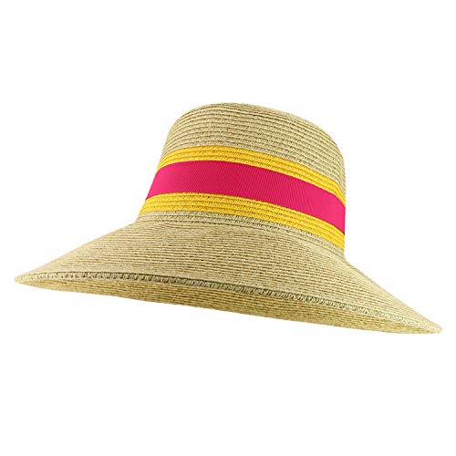 Trendy Apparel Shop UPF 50+ Two Tone Ribbon Hat Band Wide Brim Sun Hat