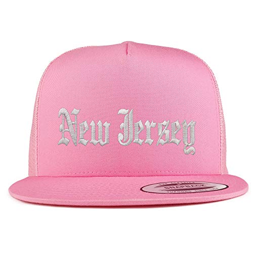 Trendy Apparel Shop New Jersey State Old English 5 Panel Flatbill Trucker Cap