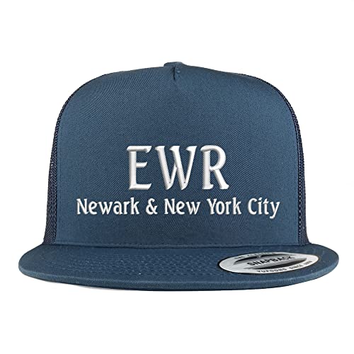 Trendy Apparel Shop EWR Newark and New York City Embroidered 5 Panel Flatbill Trucker Cap