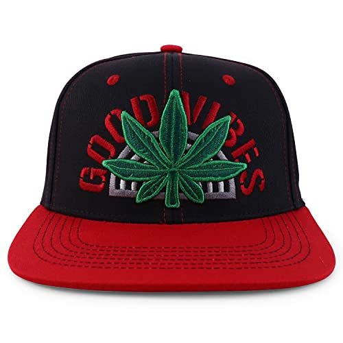 Trendy Apparel Shop Good Vibes Marijuana Leaf Embroidered Flatbill Baseball Cap
